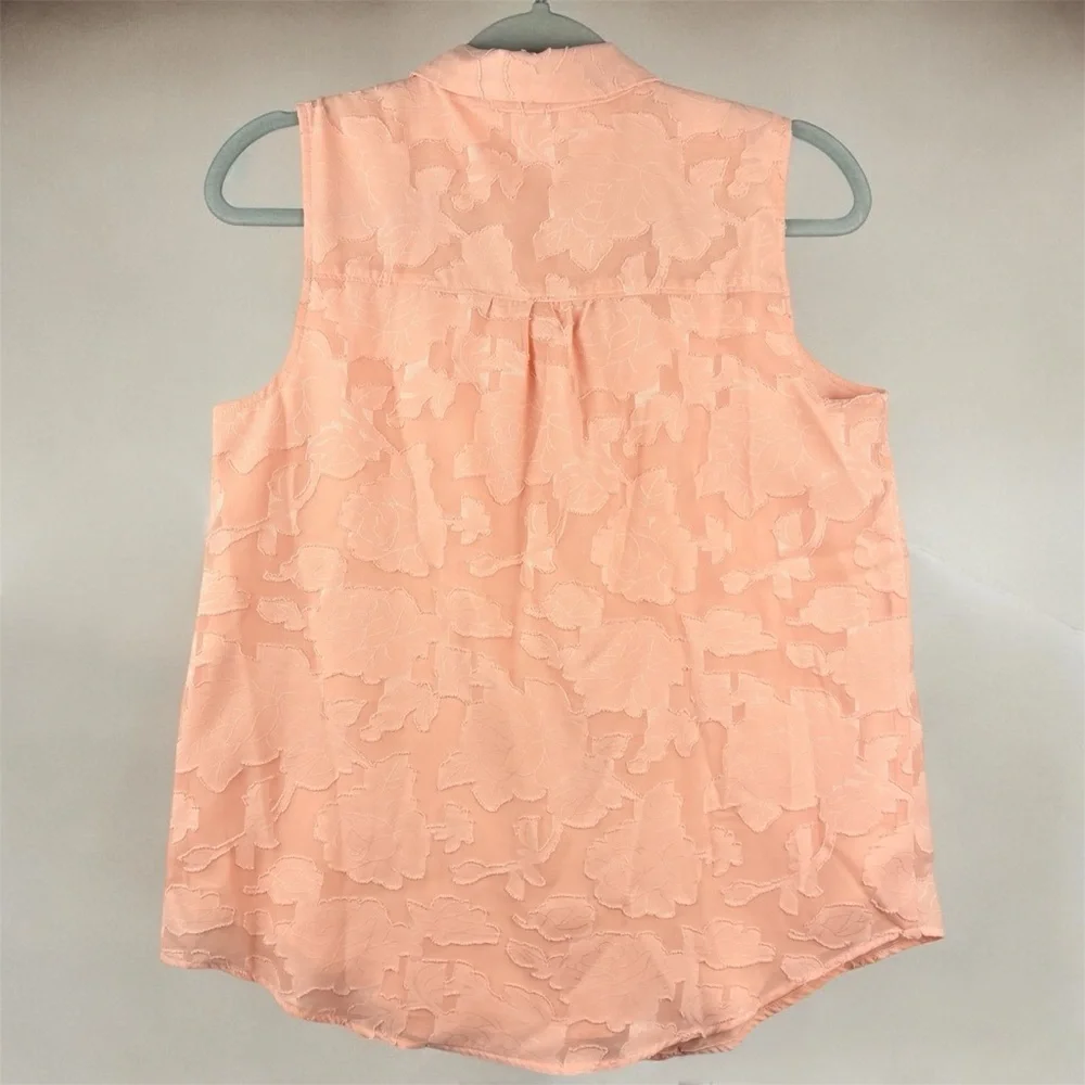 Elle Floral Dusty Rose Peach Sleeveless Blouse Floral Jacquard Weave Lace Small - Picture 2 of 12